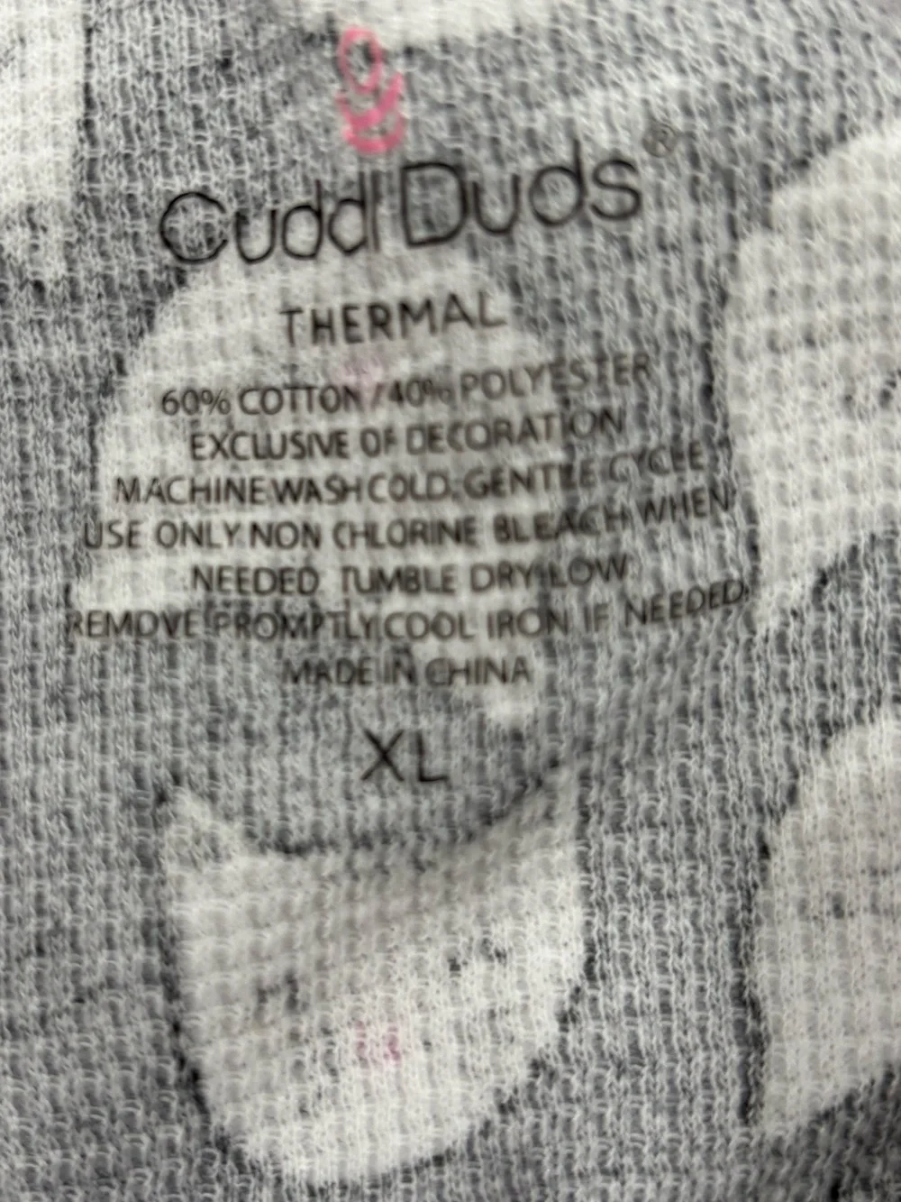 Girls Gray XL Cuddl Duds Long Thermal Underwear Cat Print Set with Pink Accents